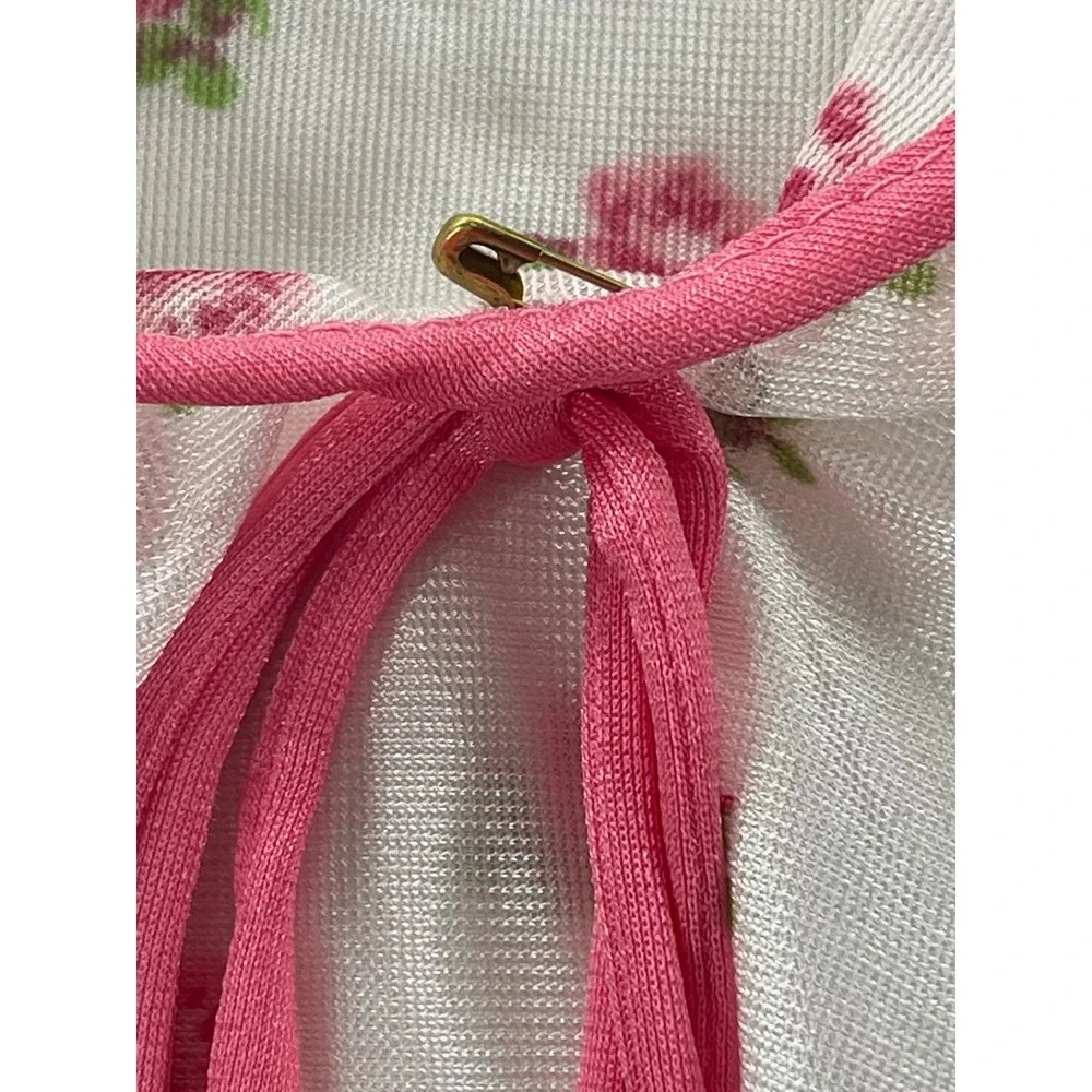 Vintage Montgomery Ward Nylon Floral Pajama Top Pink Rosebud Sleeveless Large